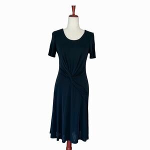 Halston Heritage Dress Size Medium Ruched Twist Front‎ Short Sleeve Jersey Midi